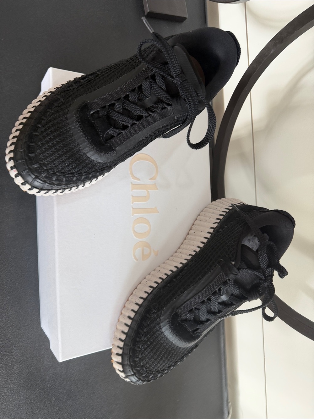 Like new Chloe Nama Woven Lace-Up Sneakers with Contrast Cream Sole